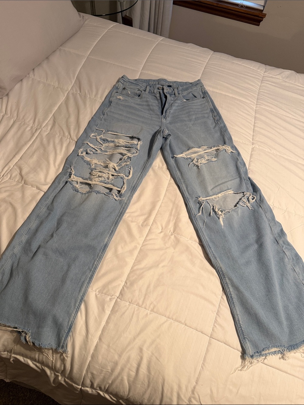 American Eagle Outfitters Light Blue Ripped Wide-Leg Jeans